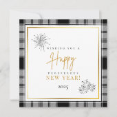 New Years Black & White Kariert 1 Foto Gold Script Mitteilungskarte (Vorderseite)