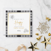 New Years Black & White Kariert 1 Foto Gold Script Mitteilungskarte