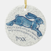 New Years Blue White Rabbit Bunny Delft Dedham Keramik Ornament (Vorne)