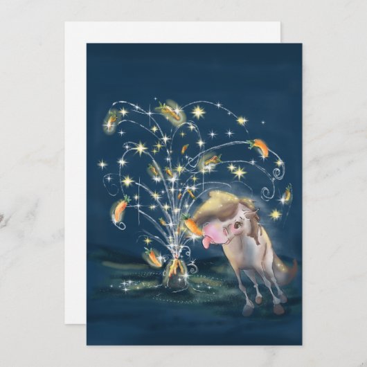 New Year's Card with a Horse and Carrot Firework Einladung (Vorne/Hinten)