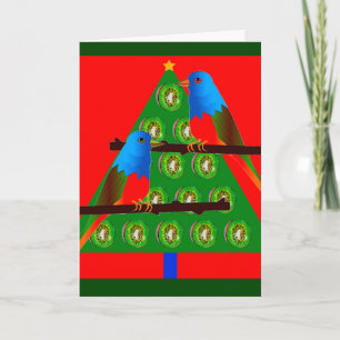 New Years Card with Painted Bunting Bird Art Feiertagskarte