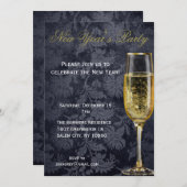 New Years Champagne Elegantes Schwarzes Party Einladung (Vorne/Hinten)