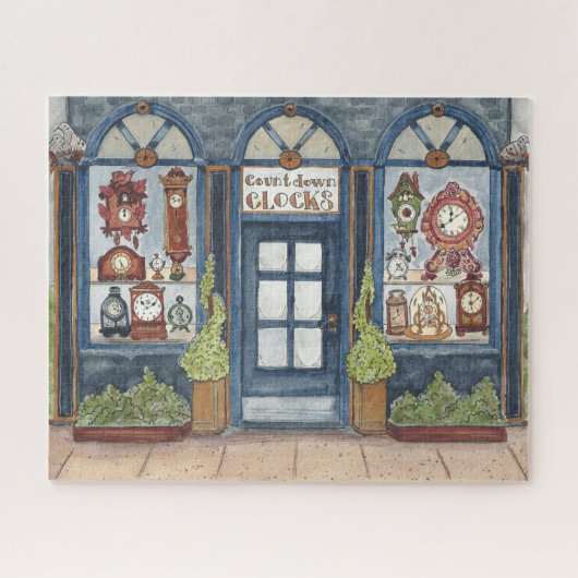 New Years Clock Shop Wasserfarbe Jigsaw Puzzle (Horizontal)