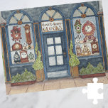 New Years Clock Shop Wasserfarbe Jigsaw Puzzle<br><div class="desc">Dieses Schaufenster mit dem Thema "Neujahrstag" zeigt originelle Kunstwerke eines historischen Schaufensters antiker Uhren. Dieses Puzzle wurde von den Geschäften der Altstadt Inspiriert und ist ein Aquarellbild, das für die Januar-Seite in einem von mir erstellten Kalender der Saison Storefronts erstellt wurde. Das macht ein herausforderndes Rätsel. Ideal für einen Familienurlaub!...</div>