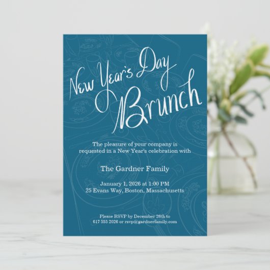 New Year's Day Brunch Tablescape Invitation Einladung (Stehend Vorderseite)
