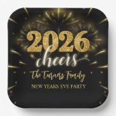 New Year's Eve 2026 Party Gold & Black Pappteller (Vorderseite)