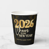 New Year's Eve 2026 Party Gold Glitter Pappbecher (Vorderseite)