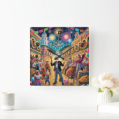 New Year's Eve Celebration El Año Viejo Quadratische Wanduhr (Zuhause)