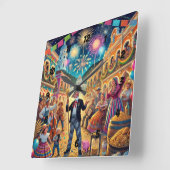 New Year's Eve Celebration El Año Viejo Quadratische Wanduhr (Winkel)