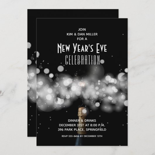 New Year's Eve Champagne Sparkler Invitations Einladung (Vorne/Hinten)