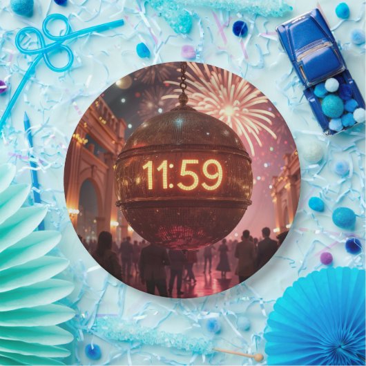 New Year's Eve Countdown Clock with Fireworks Pappteller (Party)