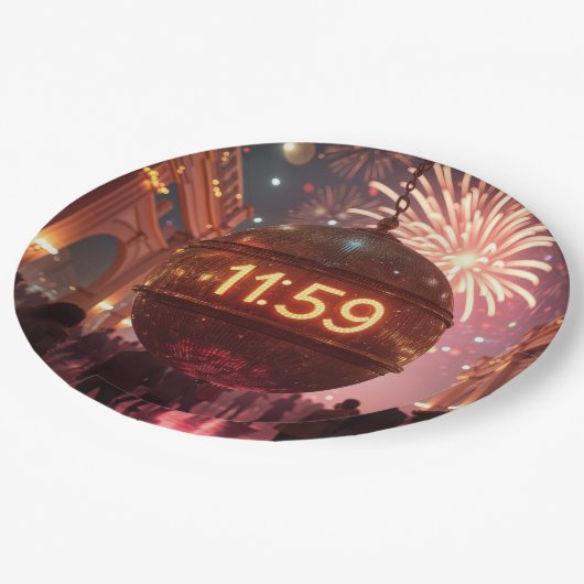 New Year's Eve Countdown Clock with Fireworks Pappteller (Schrägansicht)