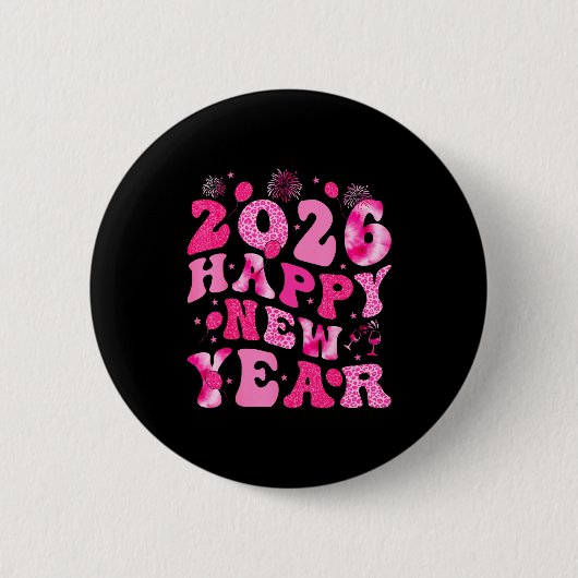 New Year's Eve Hello 2026 Groovy Family Matching C Button (Vorderseite)