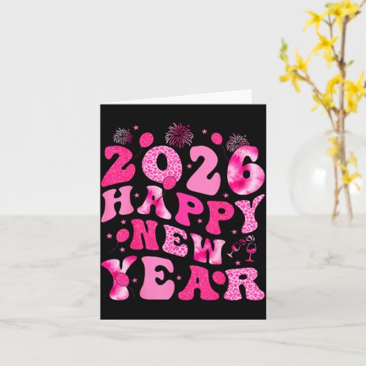 New Year's Eve Hello 2026 Groovy Family Matching C Karte (Gelbe Blume)