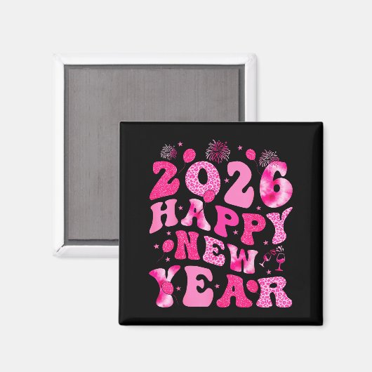 New Year's Eve Hello 2026 Groovy Family Matching C Magnet (Vorderseite/Rückseite)