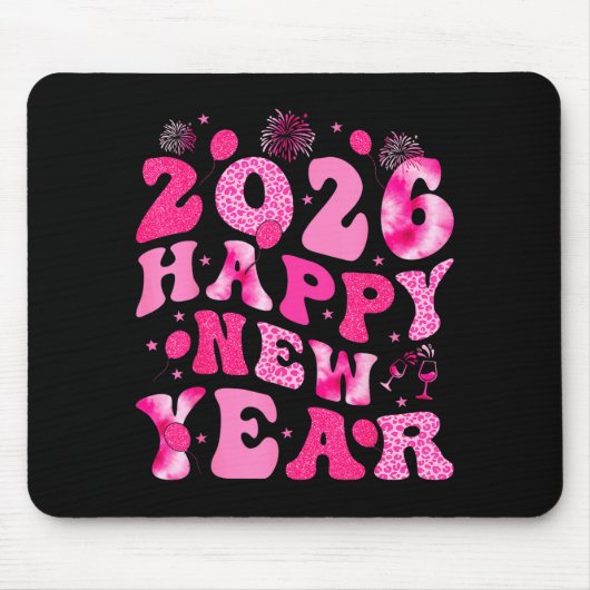 New Year's Eve Hello 2026 Groovy Family Matching C Mousepad (Vorne)