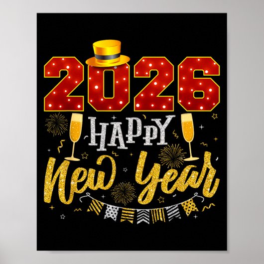 New Years Eve Party 2026 Fireworks Happy New Year  Poster (Vorne)