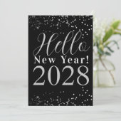 New Year's Eve Party Black and Silver Sparkle Einladung (Stehend Vorderseite)