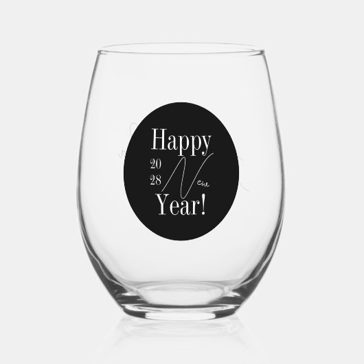 New Year's Eve Party Black and White Personalized Weinglas Ohne Stiel (Vorderseite)