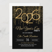 New Year's Eve Party Black & Gold Confetti Einladung (Vorne/Hinten)