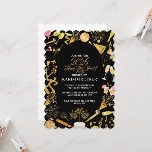 New Year's Eve Party Invitation Template,  Theme N Einladung (Vorderseite/Rückseite Beispiel)