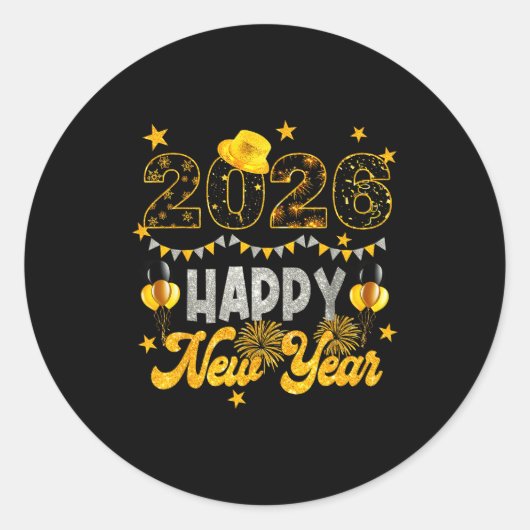 New Years Eve Party Supplies 2026 Happy New Year F Runder Aufkleber (Vorderseite)