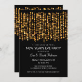 New Years Eve Party Twinkling Lights Gold Einladung (Vorne/Hinten)