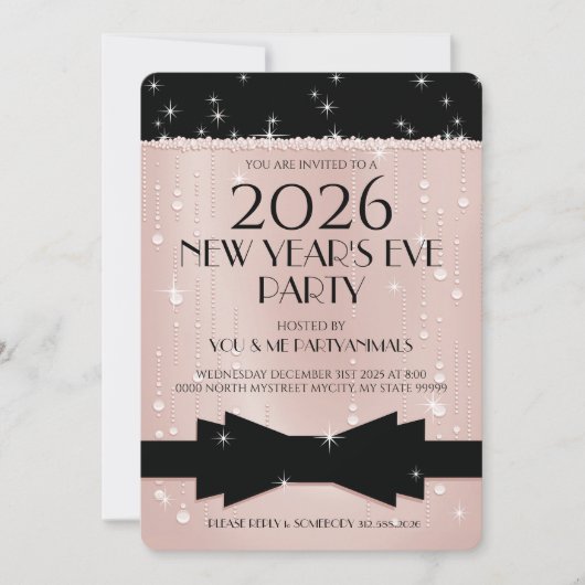 New Year's Eve Pink Champagne Bubbles Invitation Einladung (Vorderseite)