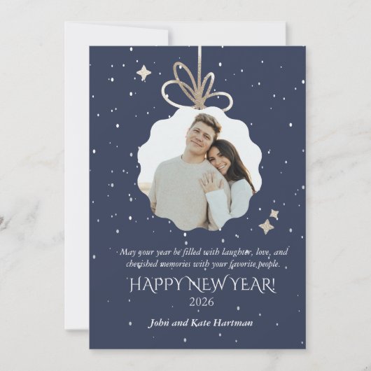 New Years Greeting Card with Photo Ornament (Vorderseite)