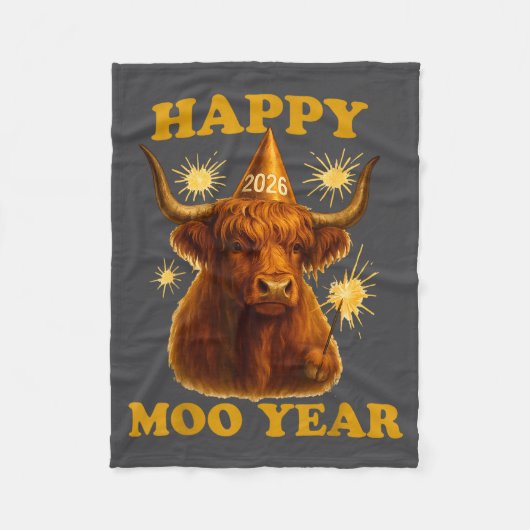 New Years Highland Cow Scottish Nye Party Farm Ani Fleecedecke (Vorderseite)