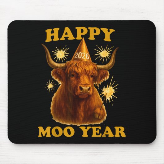 New Years Highland Cow Scottish Nye Party Farm Ani Mousepad (Vorne)