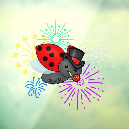 New Years Ladybug Fensteraufkleber (Blatt 3)