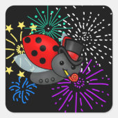 New Years Ladybug Quadratischer Aufkleber (Vorderseite)
