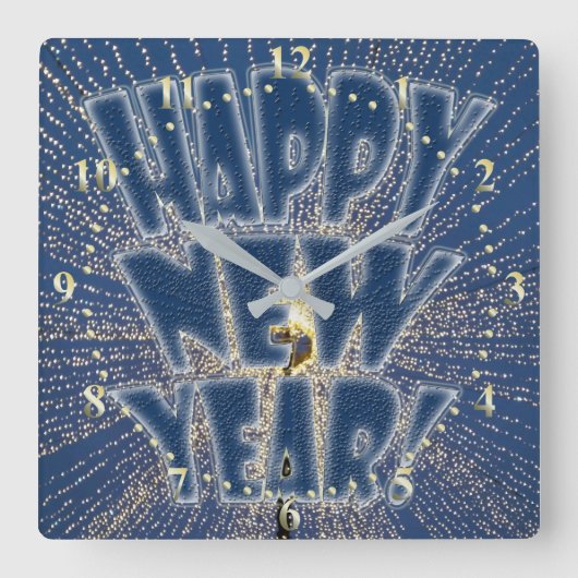 New Year's Lights Quadratische Wanduhr (Vorderseite)