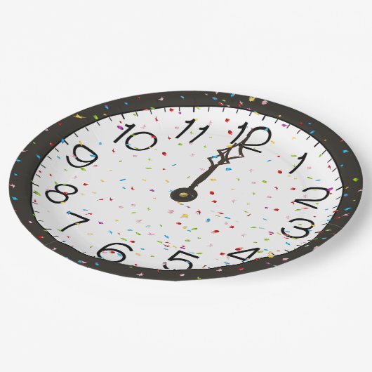 New Years Mitternacht-Uhr-Party Pappteller (Schrägansicht)