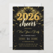 New Year's Party 2026 Gold Black Modern Einladung (Vorderseite)