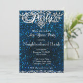 New Years Party | Blau und Silber Einladung (Stehend Vorderseite)