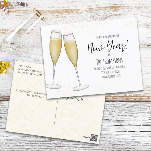 New Years Party Champagne Bubbly Watercolor Postkarte