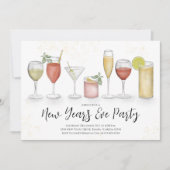 New Years Party Champagne Watercolor QR Code Veran Einladung (Vorderseite)