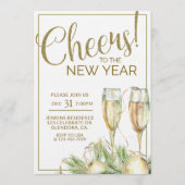 New Years Party, Cheers, Gold, Elegant Einladung (Vorderseite)