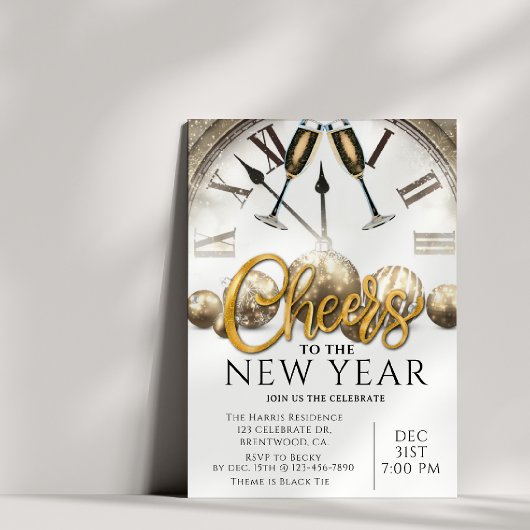 New Years Party, Cheers, Gold, Elegant Einladung