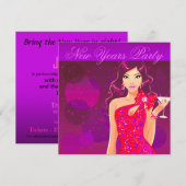 New Years Party Club Flyer lila/rot Einladung (Vorne/Hinten)