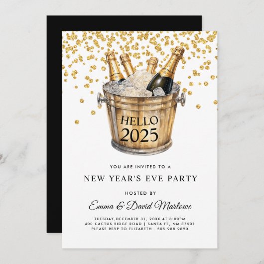New Years Party Hello 2025 Einladung (Vorne/Hinten)