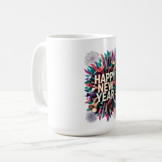 New Year's Party Horn T-Shirt, Confetti Burst Kaffeetasse (Vorderseite Links)