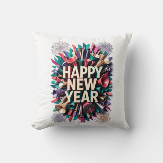 New Year's Party Horn T-Shirt, Confetti Burst Kissen (Vorderseite)