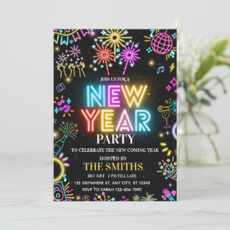 New Years Party invite, Glow NYE invitation Einladung