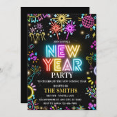 New Years Party invite, Glow NYE invitation Einladung (Vorne/Hinten)