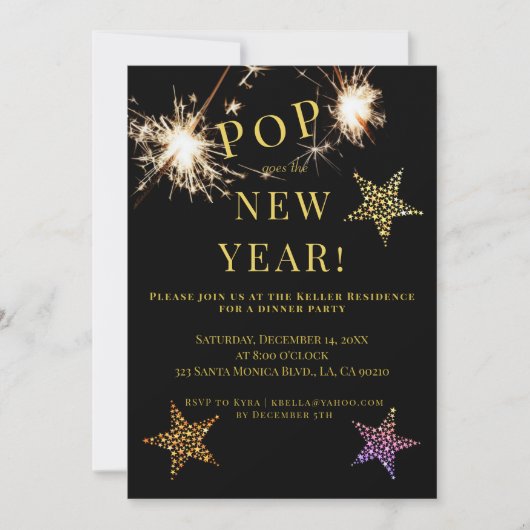 New Years Party Invite Sparklers Gold Invitation Einladung (Vorderseite)
