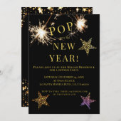 New Years Party Invite Sparklers Gold Invitation Einladung (Vorne/Hinten)