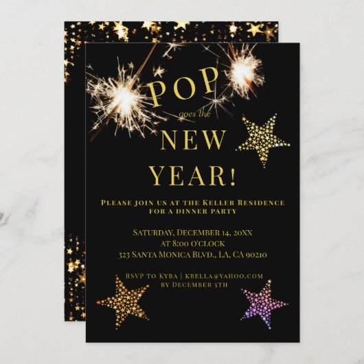 New Years Party Invite Sparklers Gold Invitation Einladung (Vorne/Hinten)